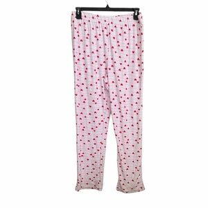 JUST BE WOMENS WHITE RED VALENTINE HEART LIGHTWEIGHT PAJAMA BOTTOMS SIZE LARGE